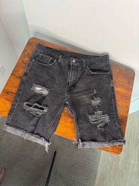 Levi's Black Distressed Ripped Denim Shorts